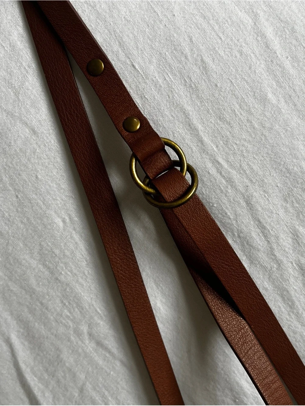 Tibi Chestnut Brown Leather Double-Ring Skinny Belt with Brass Hardware One Size - Picture 6 of 10